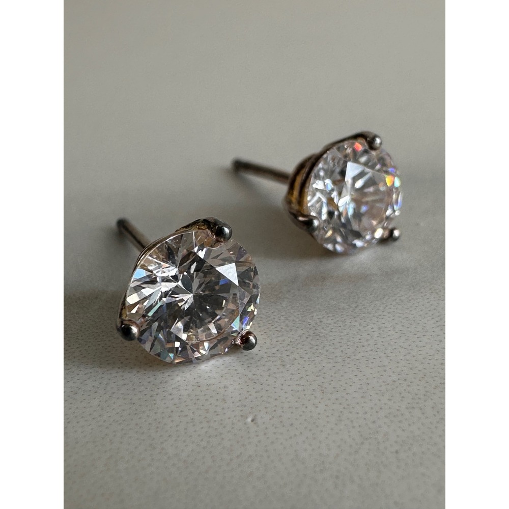 925 Sterling Silver Gold Tone Cubic Zirconia Round Brilliant Stud Earrings